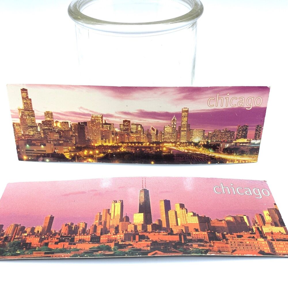 Chicago Skyline TWO Souvenir Fridge Magnets 5"